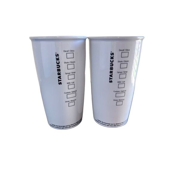 Starbucks Set of 2 Mermaid Ceramic 12oz Menu Travel Mug no lids - Picture 2 of 4